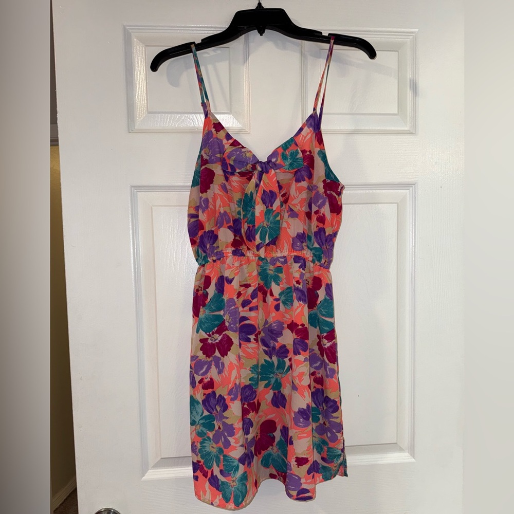 I Love H81 Bright Neon Pink Floral Sleeveless Dress with Bow Accent 🎀